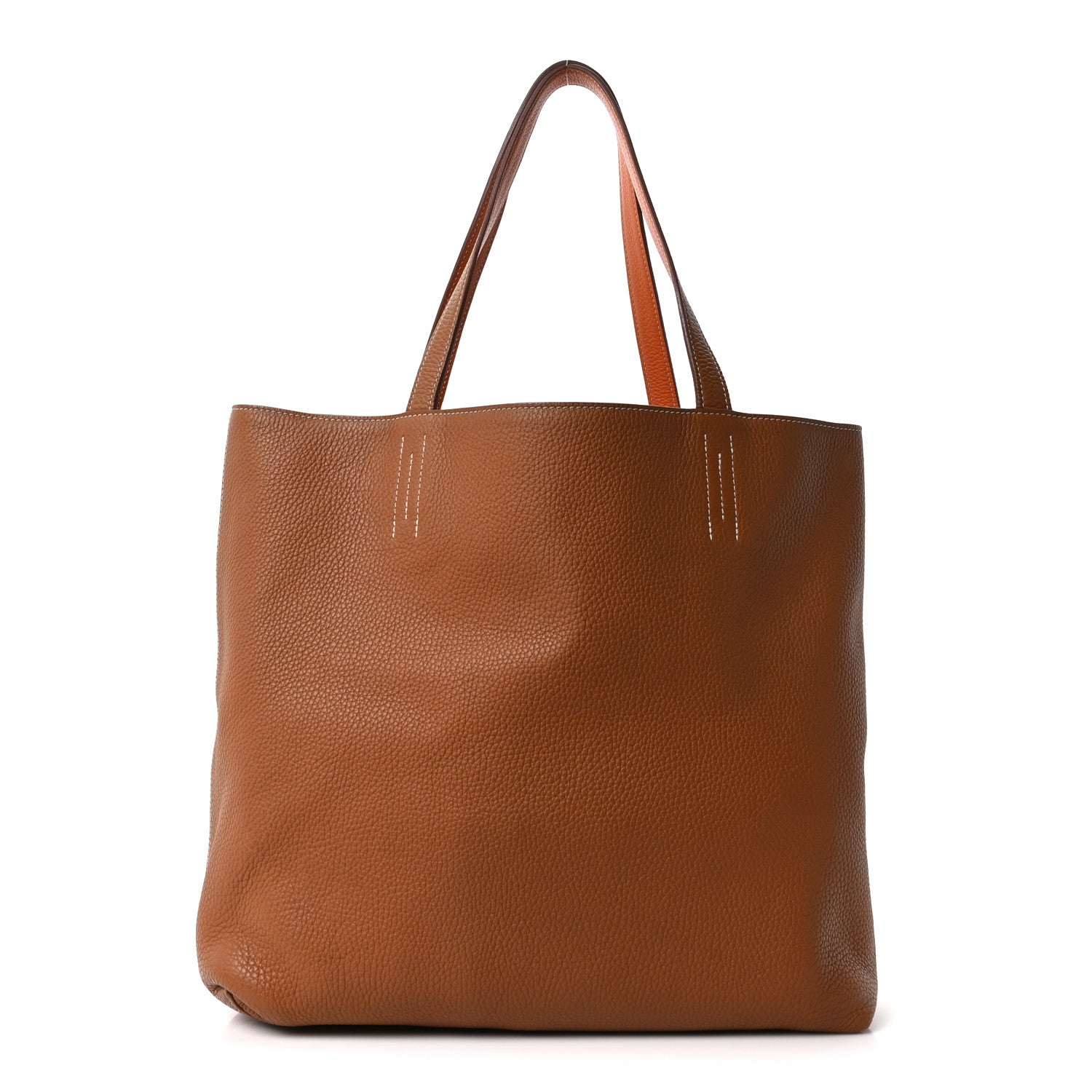 Taurillon Clemence Double Sens Reversible Tote Orange Gold