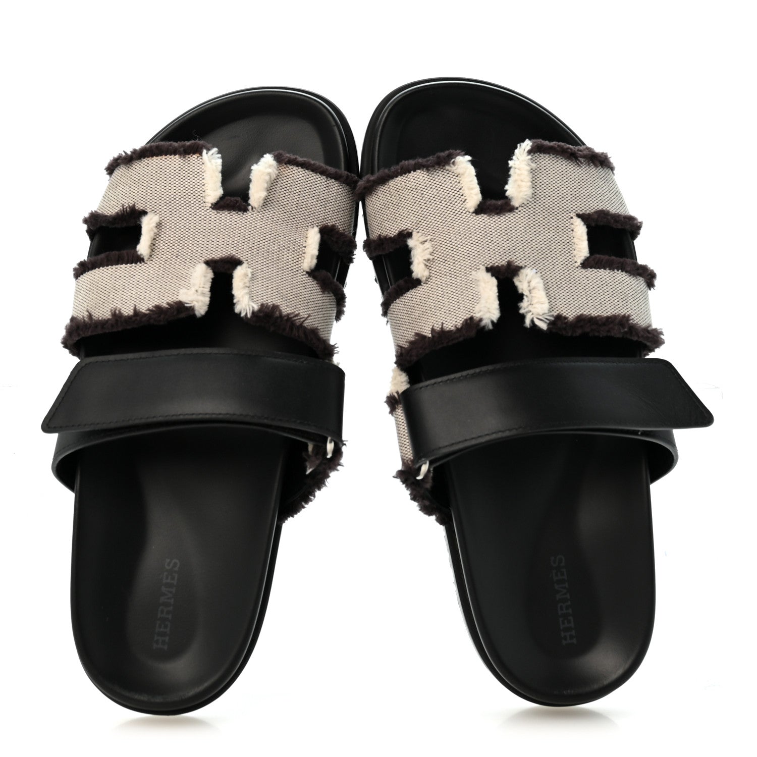 Techno Fringed H Canvas Caflskin Womens Chypre Sandals 38 Prunoir Black