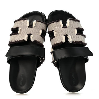 Techno Fringed H Canvas Caflskin Womens Chypre Sandals Prunoir Black
