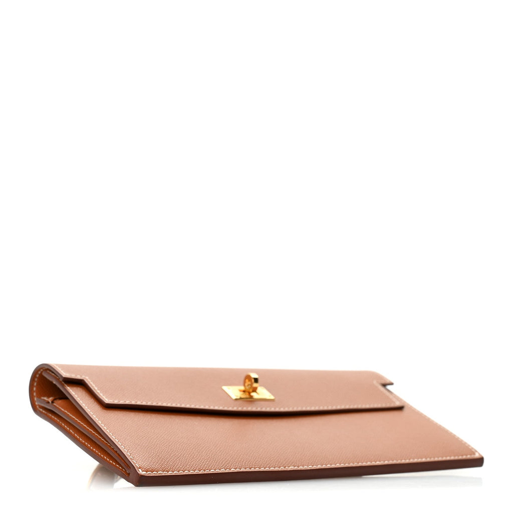 Madame Calfskin Kelly Pocket Long Wallet Gold