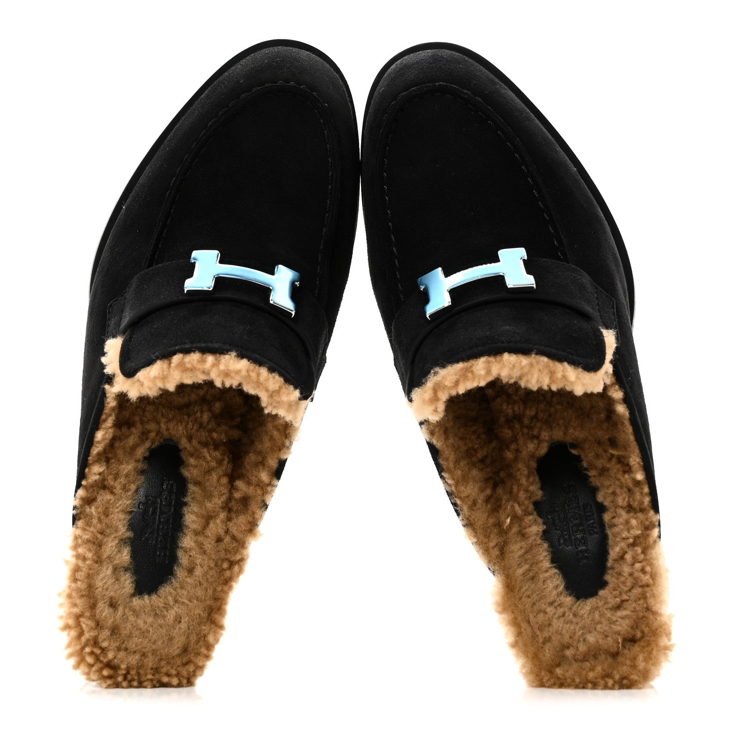 Suede Goatskin Woolskin Flore 60 Mules 36.5 Black Camel