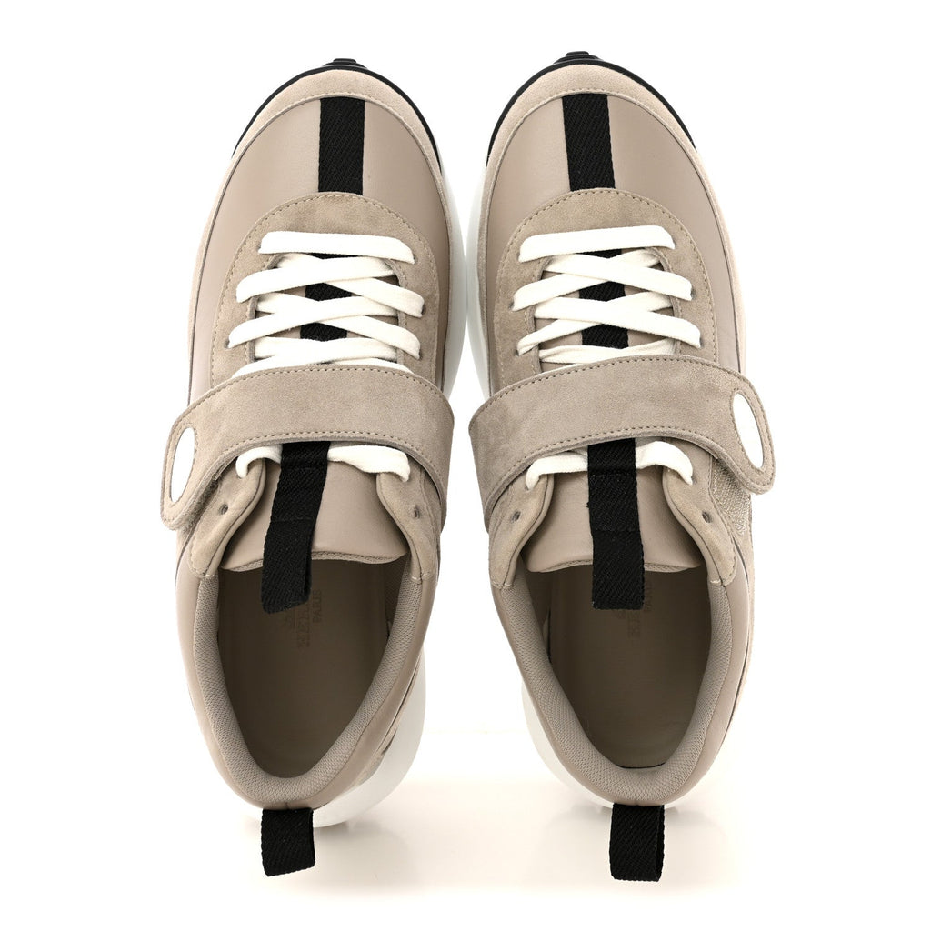 Calfskin Suede Goatskin Loop Sneakers 37 Beige Galet