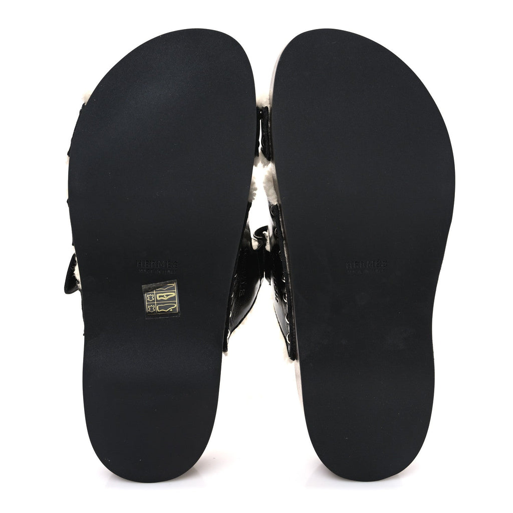 Glazed Nappa Shearling Womens Kos Clog 40 Black Ecru
