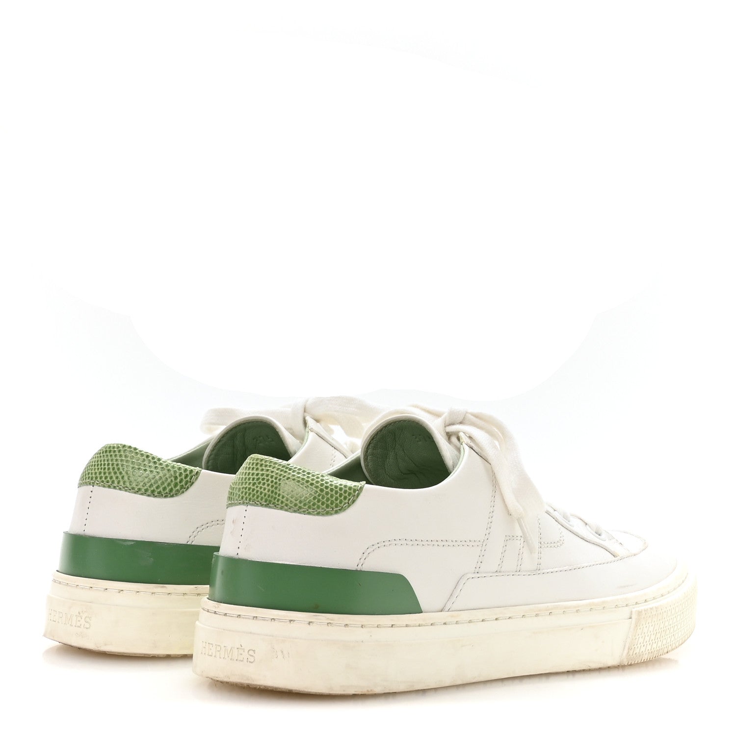 Crocodile Calfskin Deep Sneakers 37.5 White Vert Jade