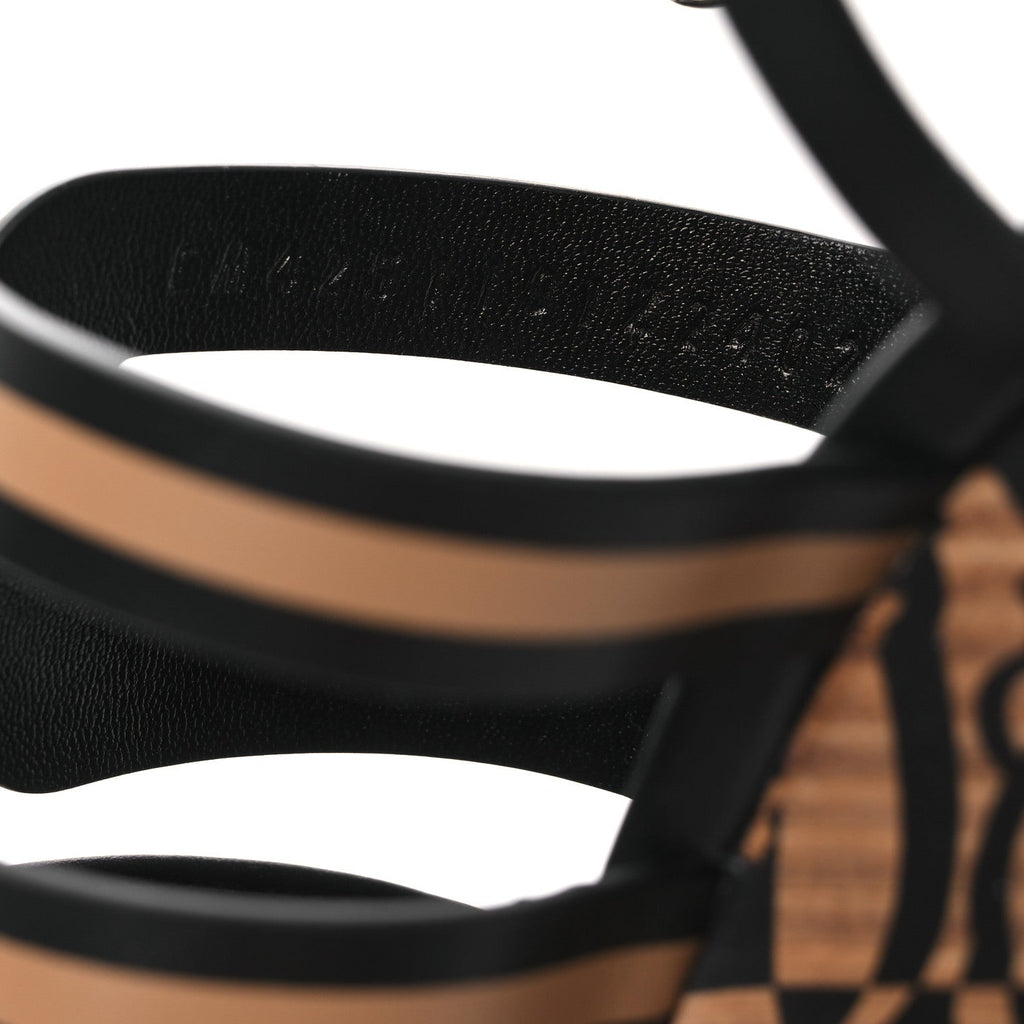 Calfskin Klara 100 Wedge Sandals 35 Black Natural