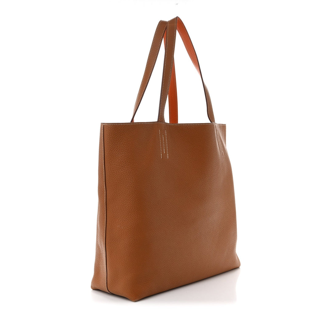Taurillon Clemence Double Sens 45 Reversible Tote Orange Gold