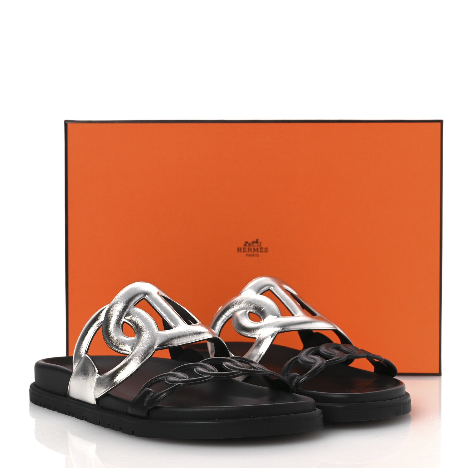 Metallic Nappa Extra Sandals 36 Gris Argente Black