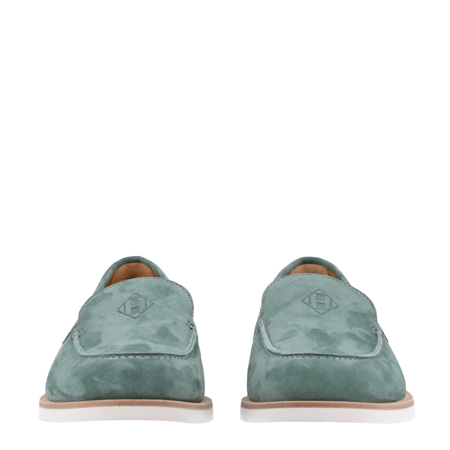 Suede Calfskin Womens Low Loafers 38 Vert Cedre