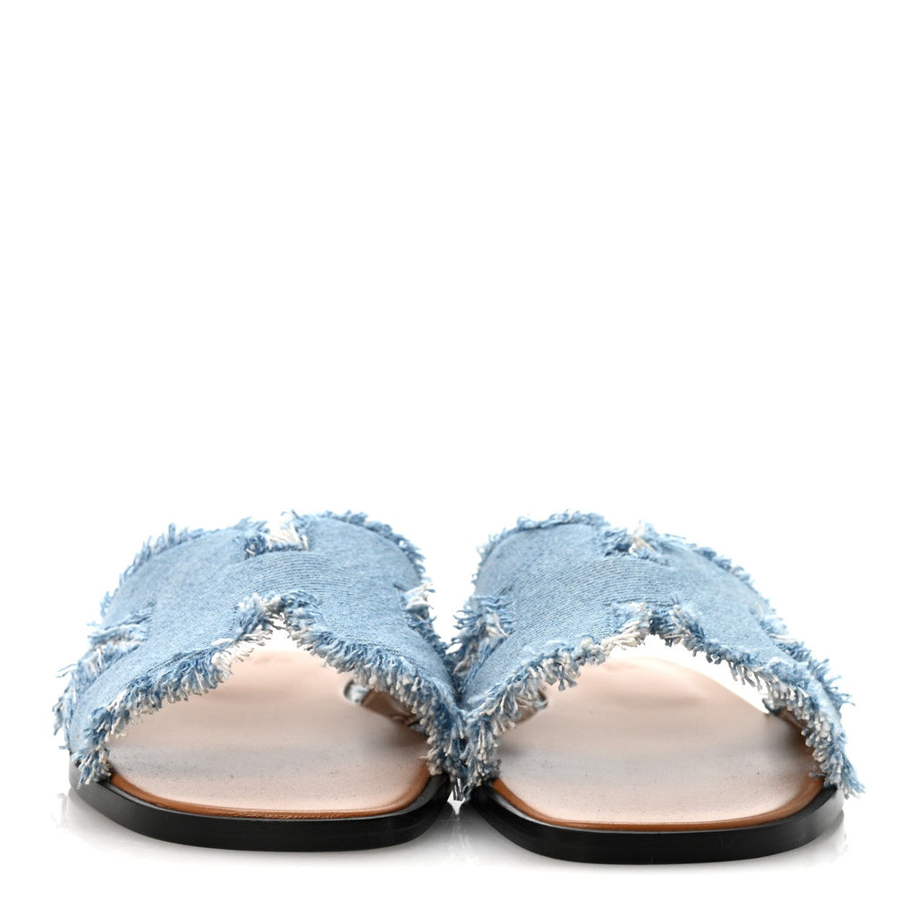 Denim Oran Fringe Sandals 40 Bleu Clair