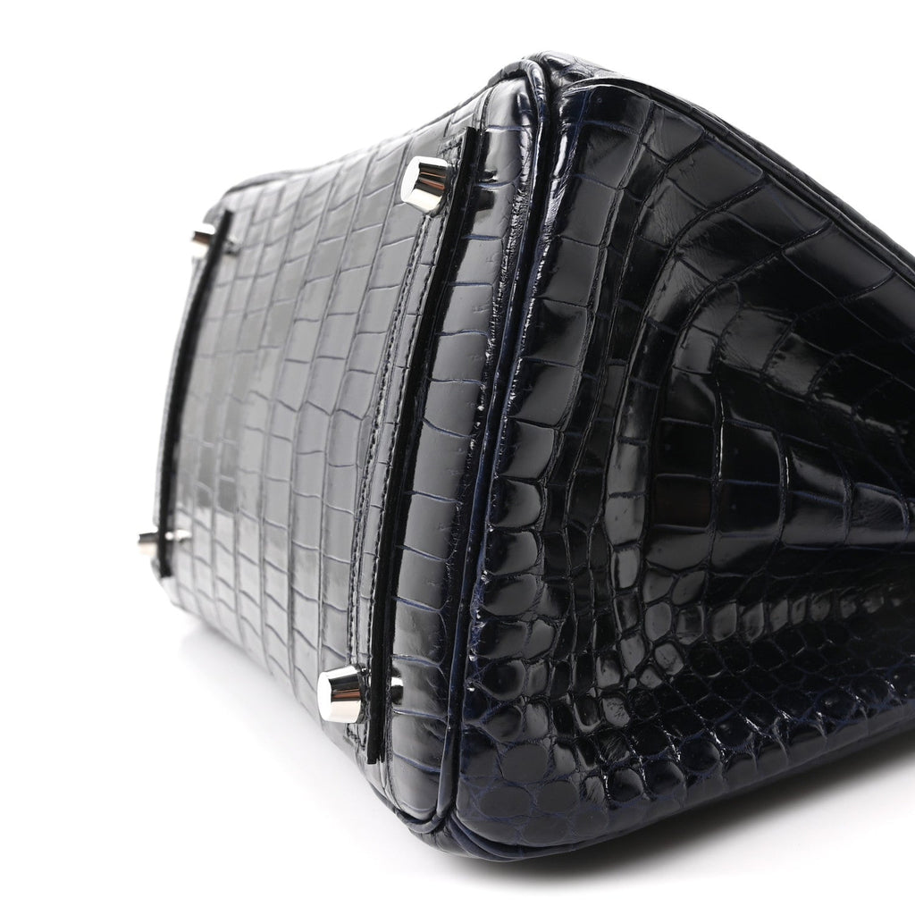 Shiny Porosus Crocodile Birkin 30 Bleu Marine