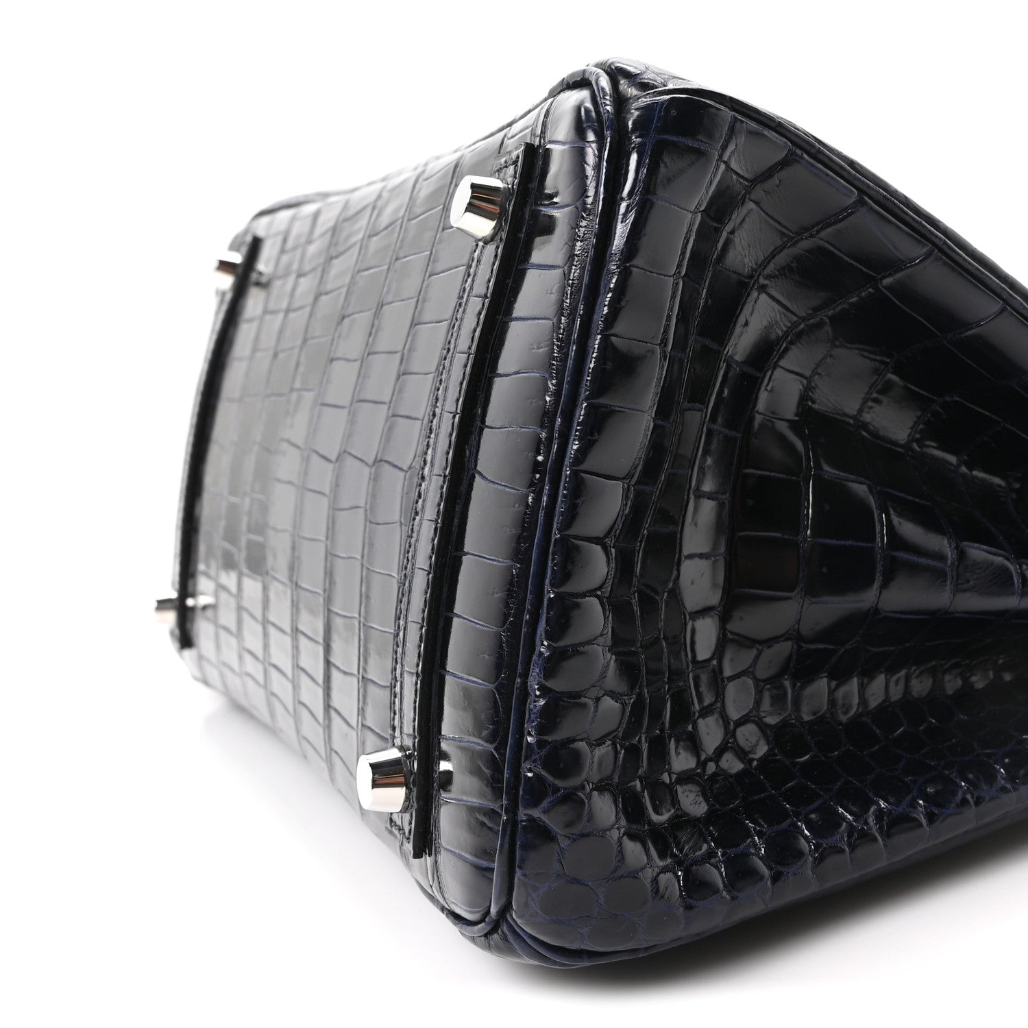 Shiny Porosus Crocodile Birkin 30 Bleu Marine