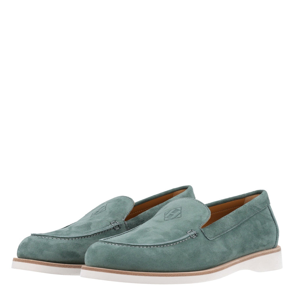 Suede Calfskin Womens Low Loafers 38 Vert Cedre