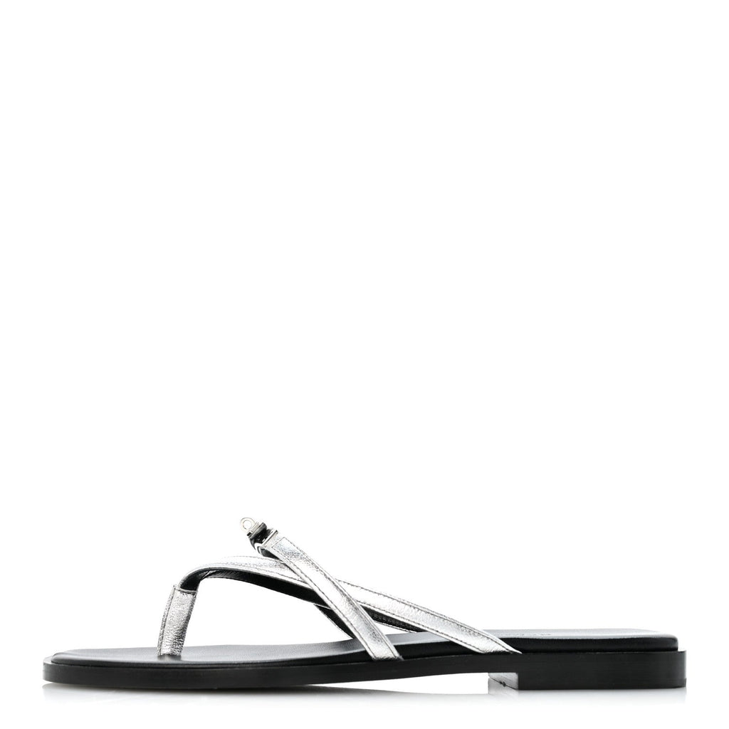 Metallic Goatskin Miss Sandals 36 Gris Argente