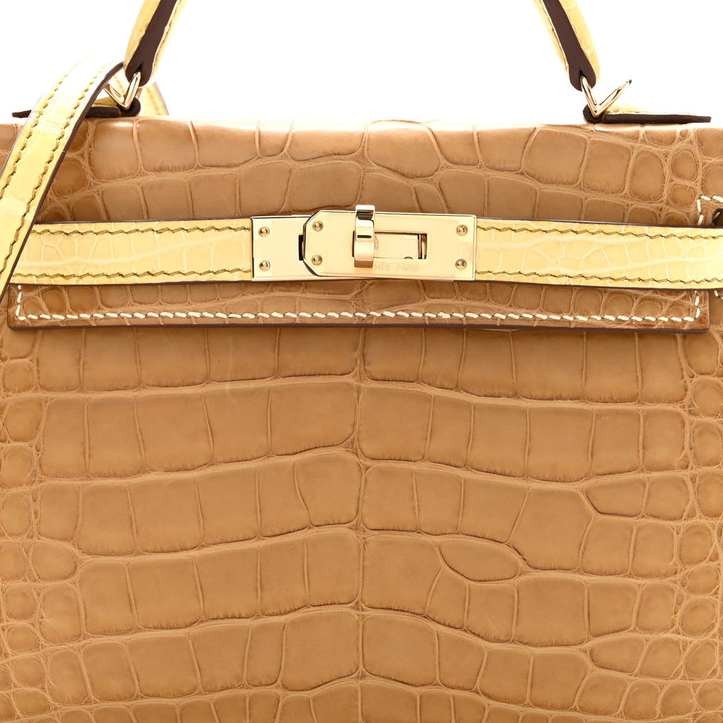 Matte Alligator Horseshoe Mini Kelly Sellier 20 Kraft Vanille