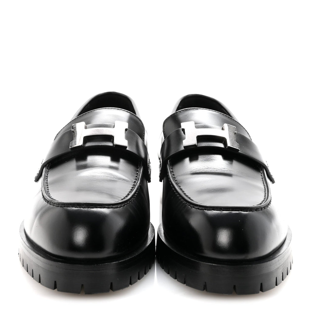 Glazed Calfskin Womens Faubourg Loafers 37 Black
