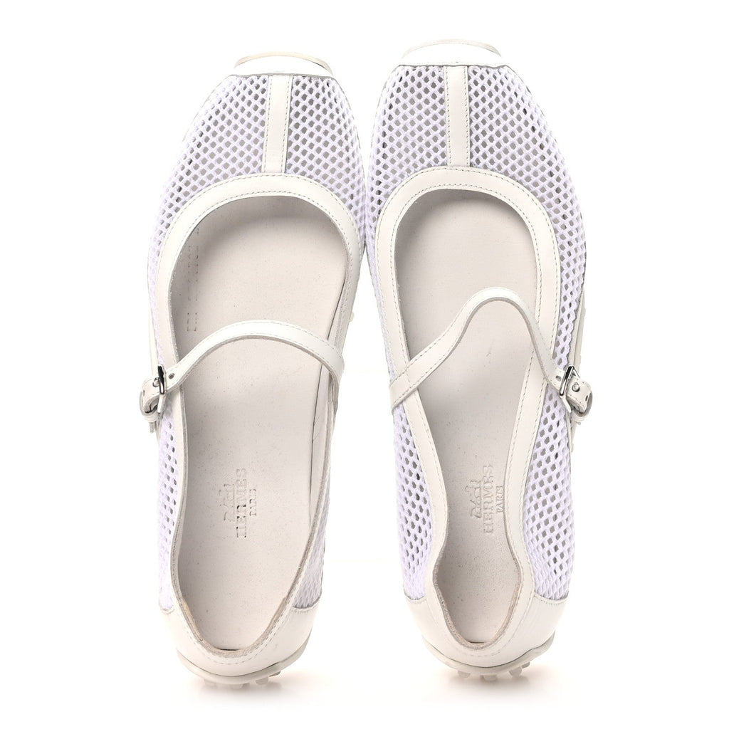 Crochet Knit Calfskin Kichu Ballet Flats 39 White