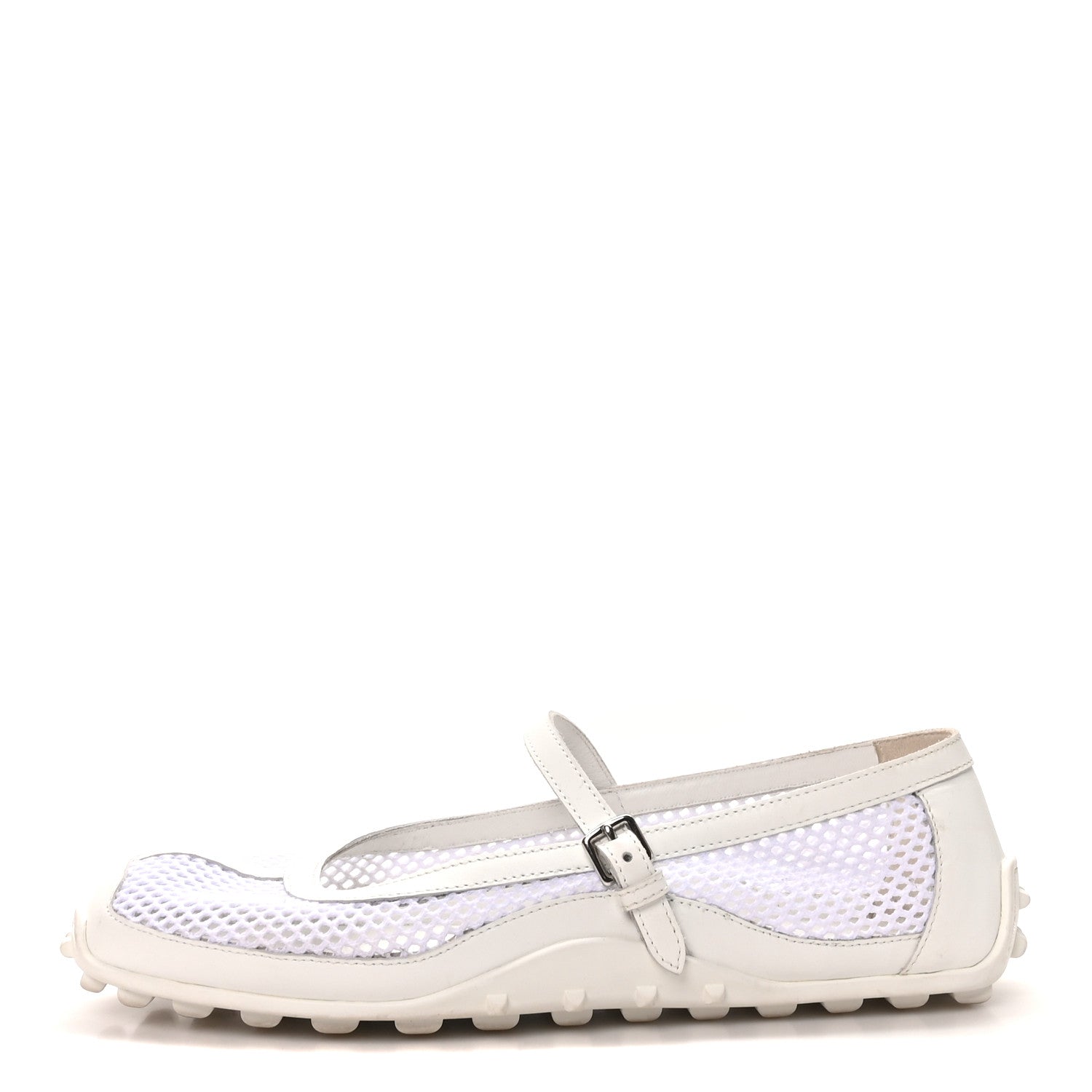 Crochet Knit Calfskin Kichu Ballet Flats 39 White