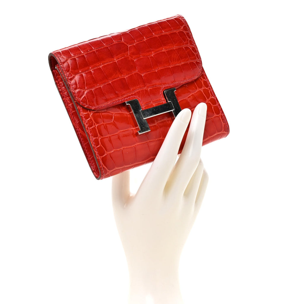 Shiny Alligator Constance Short Wallet Geranium