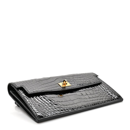 Shiny Alligator Kelly Pocket Long Wallet Black