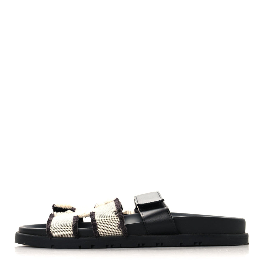 Techno Fringed H Canvas Caflskin Womens Chypre Sandals 39 Prunoir Black