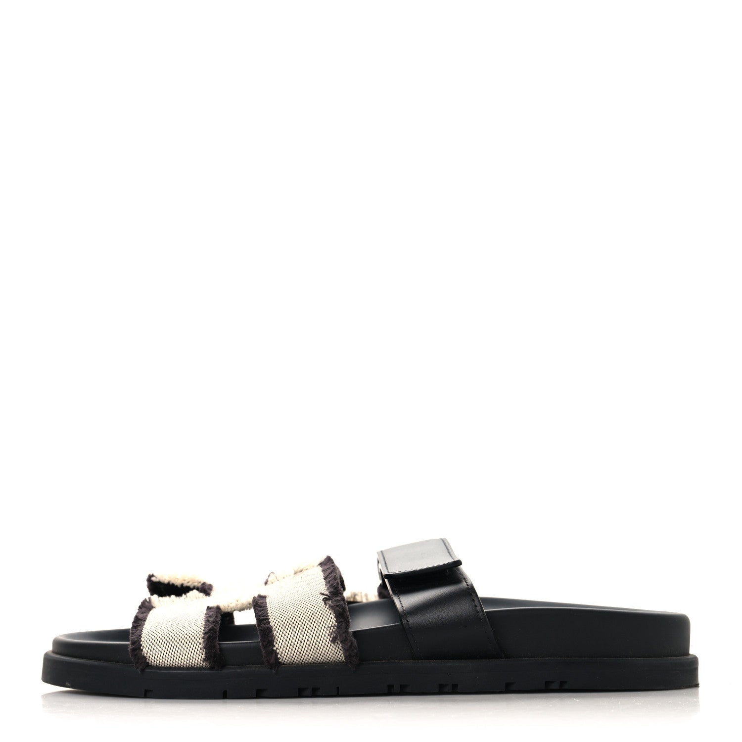 Techno Fringed H Canvas Caflskin Womens Chypre Sandals 39 Prunoir Black