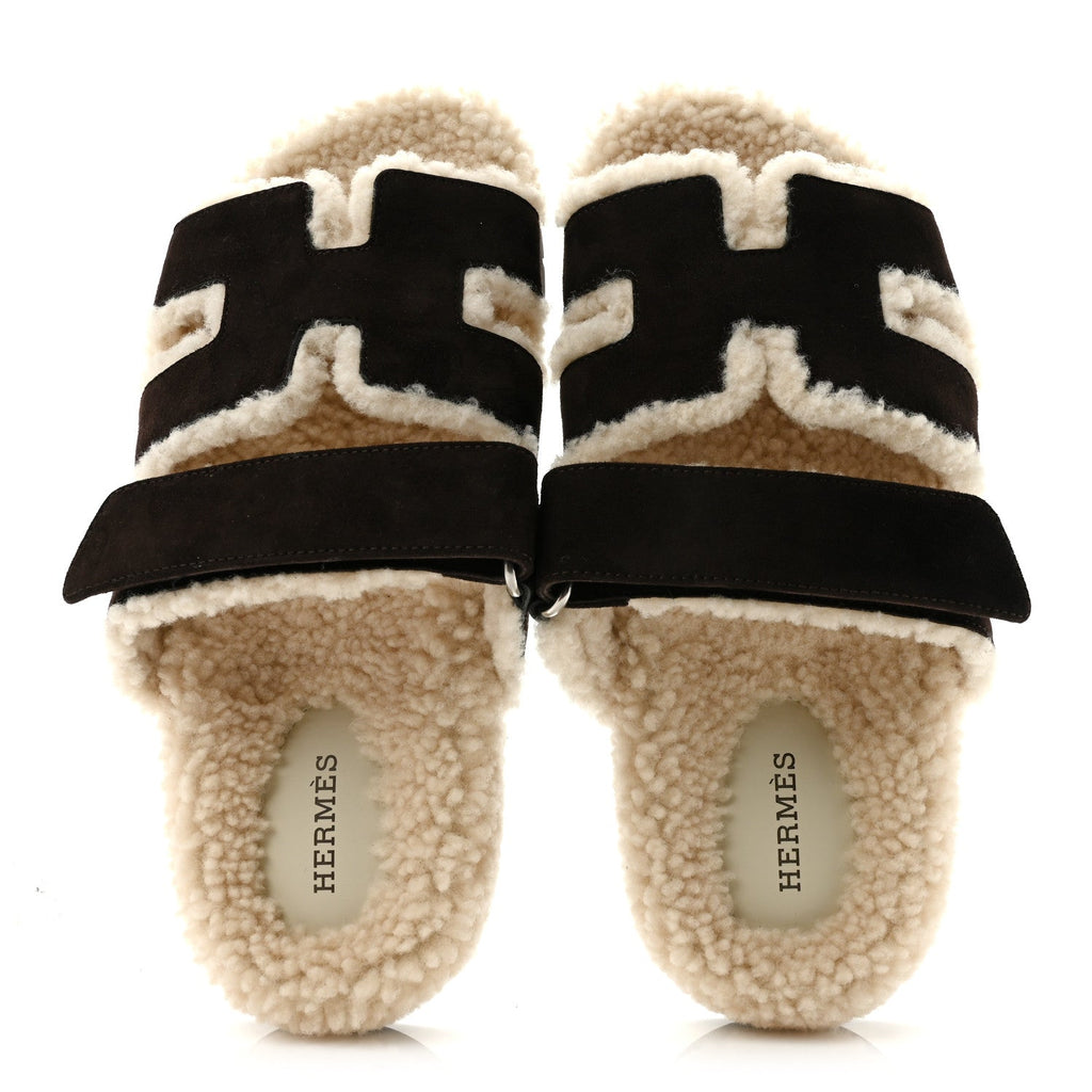 Suede Goatskin Woolskin Womens Chypre Sandals 37.5 Marron Ebene