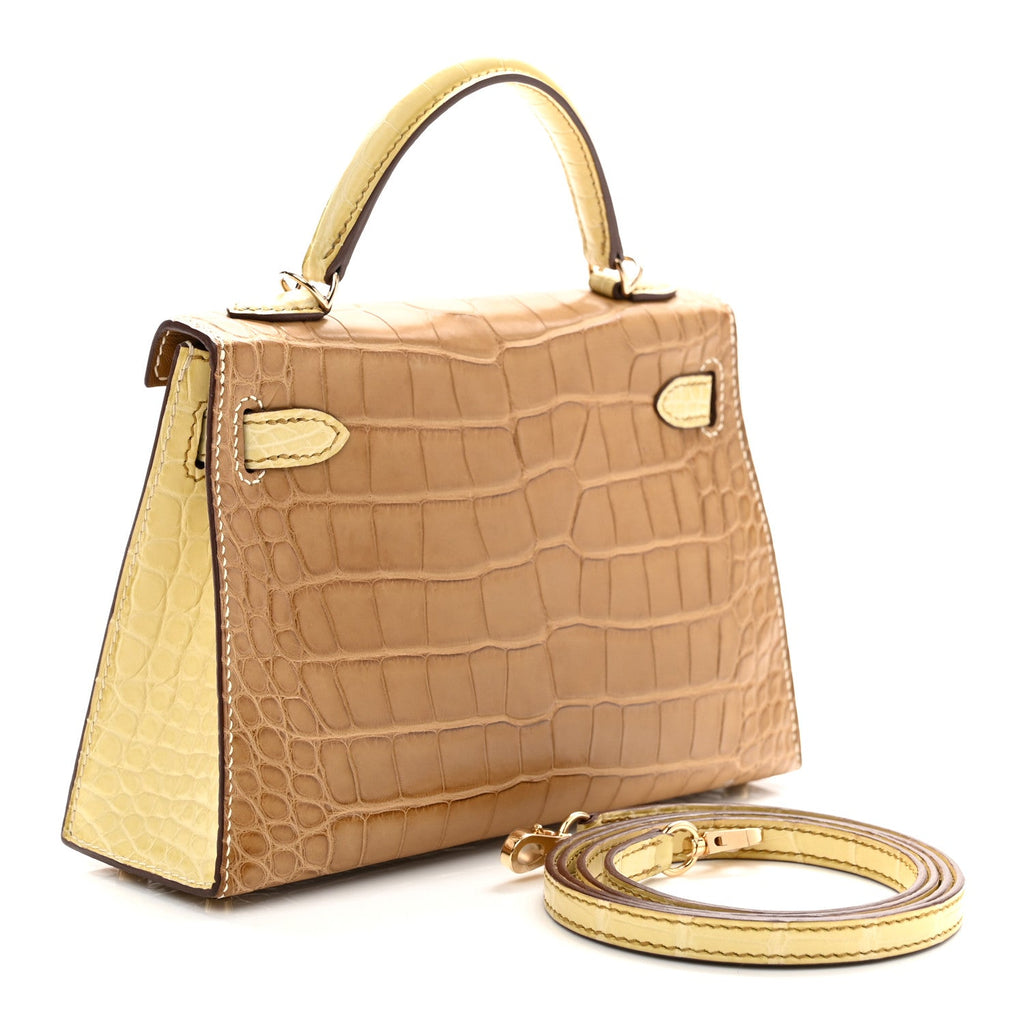 Matte Alligator Horseshoe Mini Kelly Sellier 20 Kraft Vanille