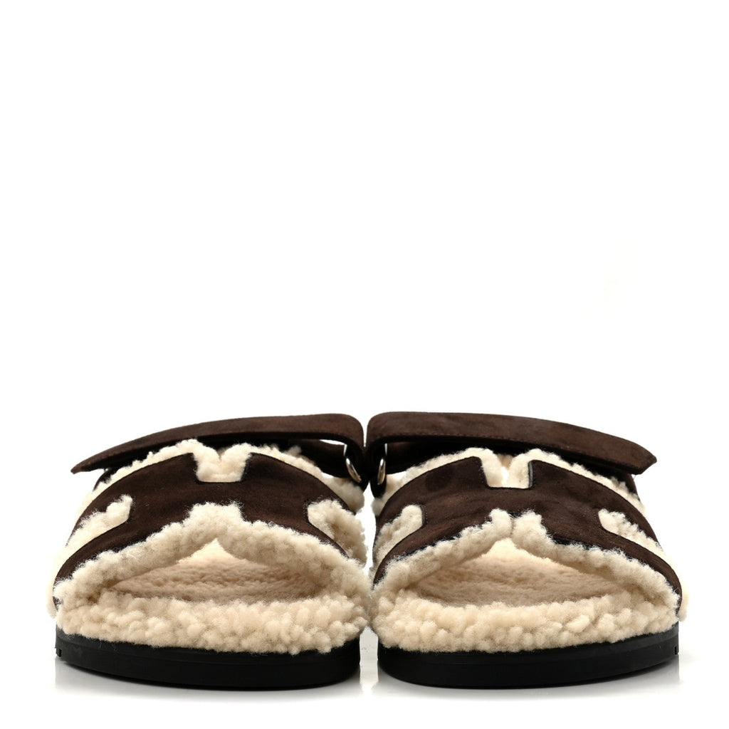 Suede Goatskin Woolskin Womens Chypre Sandals 37.5 Marron Ebene