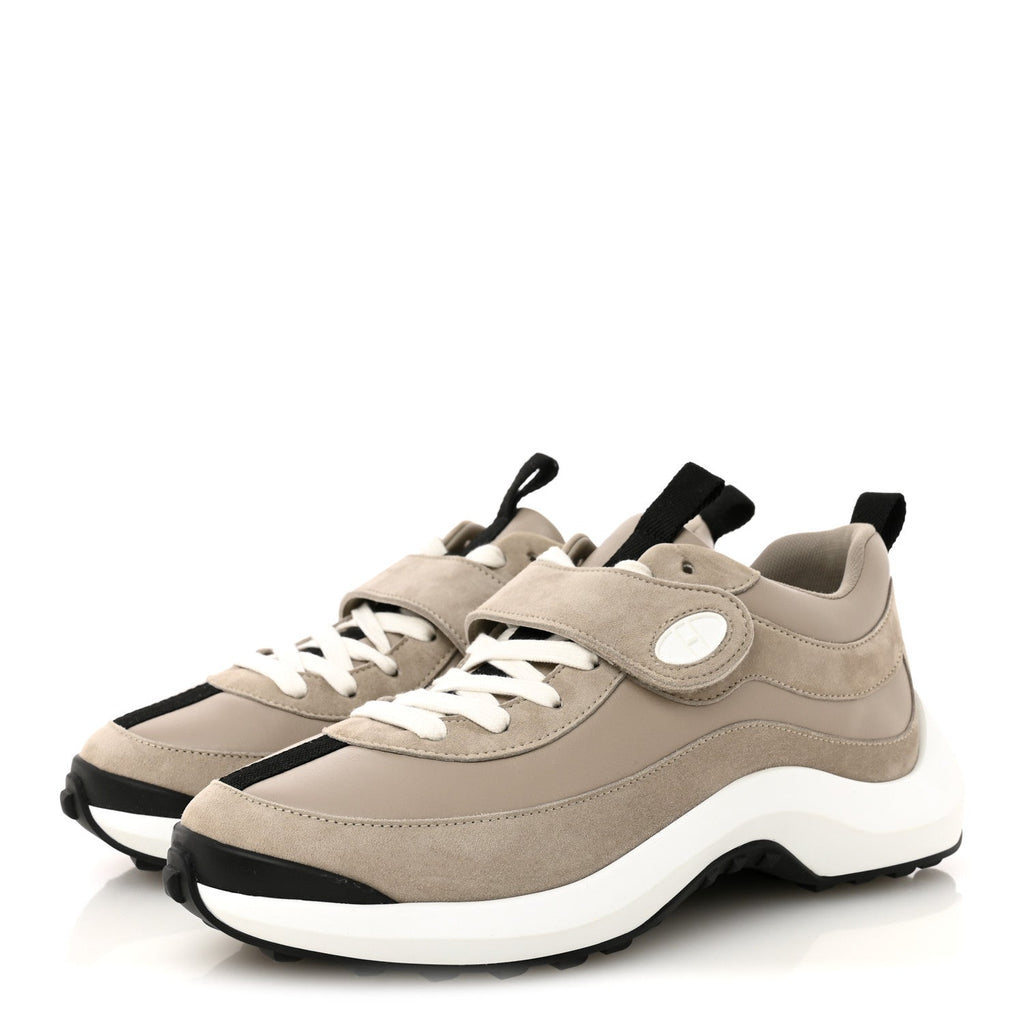 Calfskin Suede Goatskin Loop Sneakers 37 Beige Galet