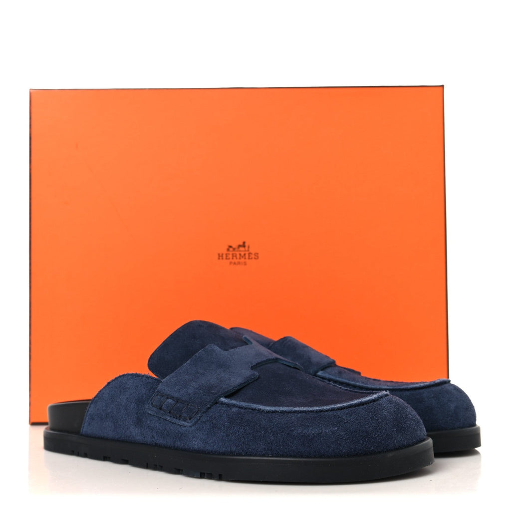 Suede Calfskin Mens Go Mules 40 Bleu Celeste