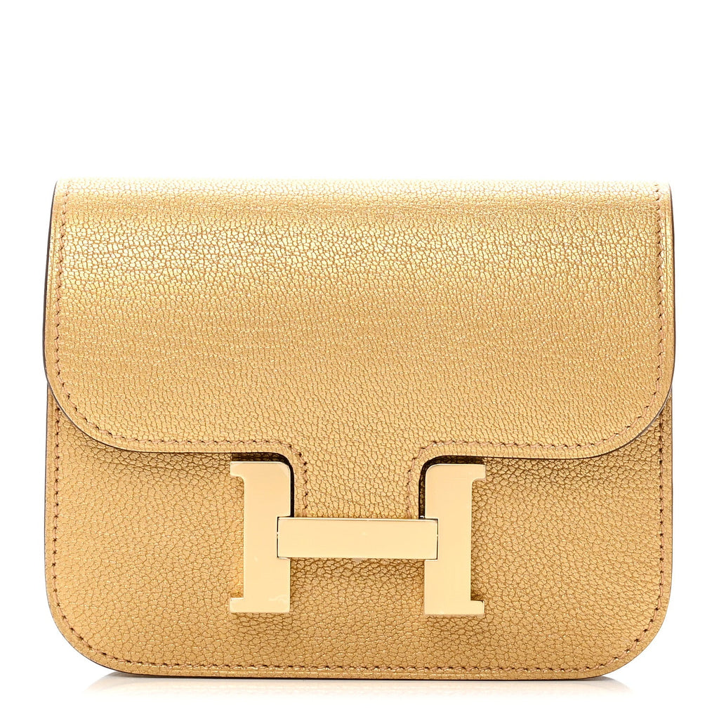 Metallic Chevre Chamkilight Constance Slim Wallet Dore