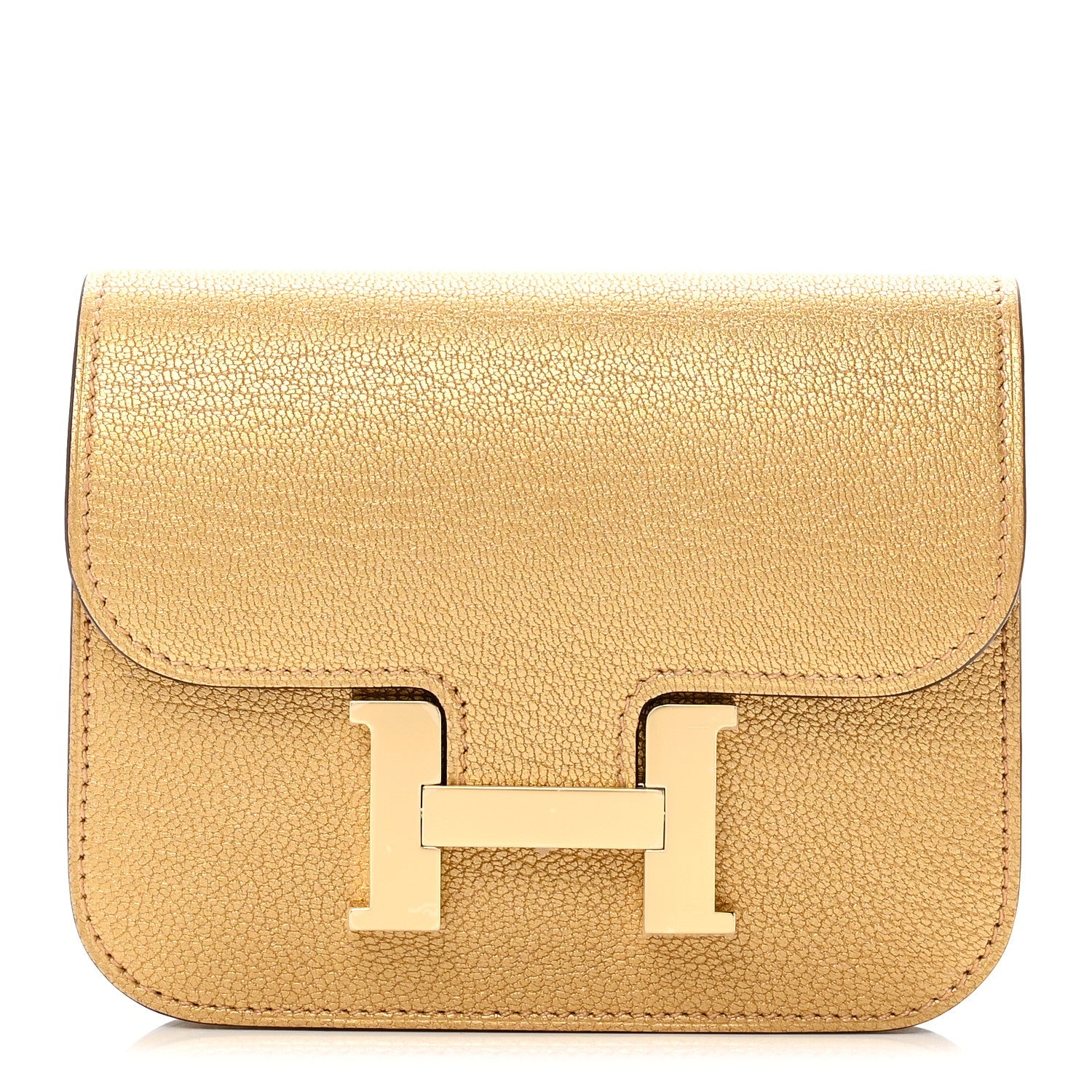 Metallic Chevre Chamkilight Constance Slim Wallet Dore