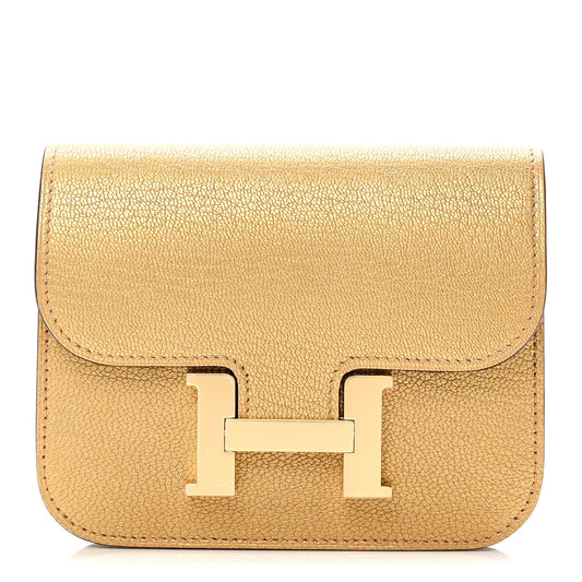 Metallic Chevre Chamkilight Constance Slim Wallet Dore