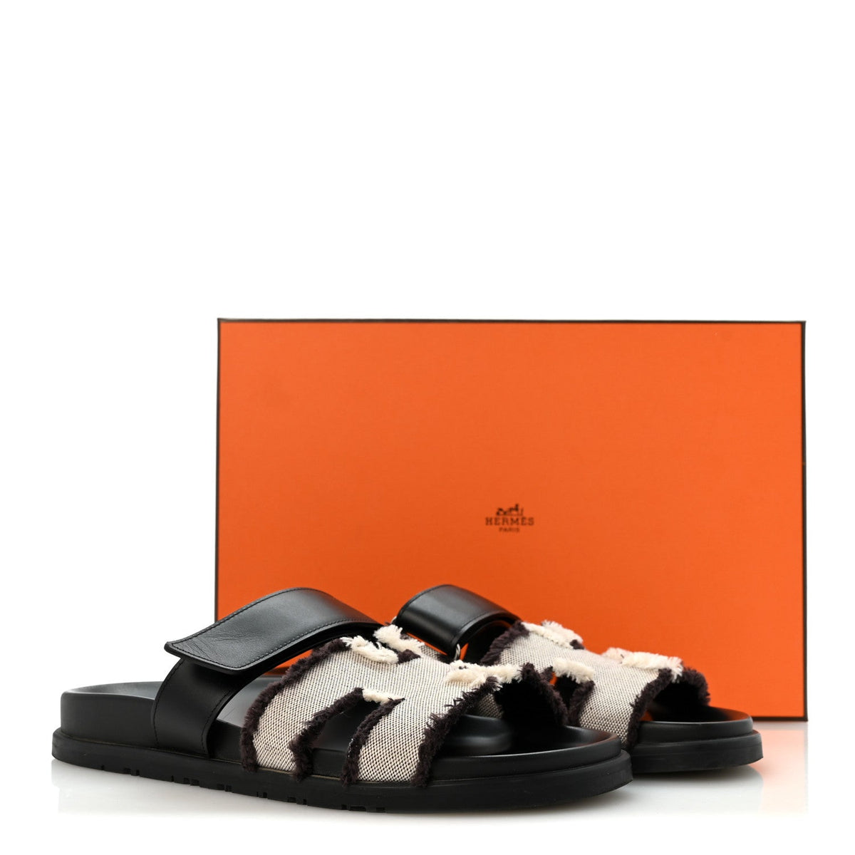 Techno Fringed H Canvas Caflskin Womens Chypre Sandals Prunoir Black