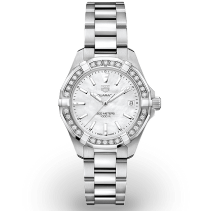 Tag Heuer Aquaracer Diamonds Mother of Pearl Dial Silver Steel Strap Watch for Women - WBD1313.BA0740
