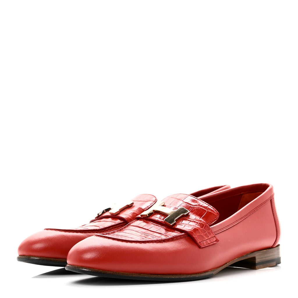 Calfskin Matte Crocodile Womens Paris Loafers 36 Orange Solaire