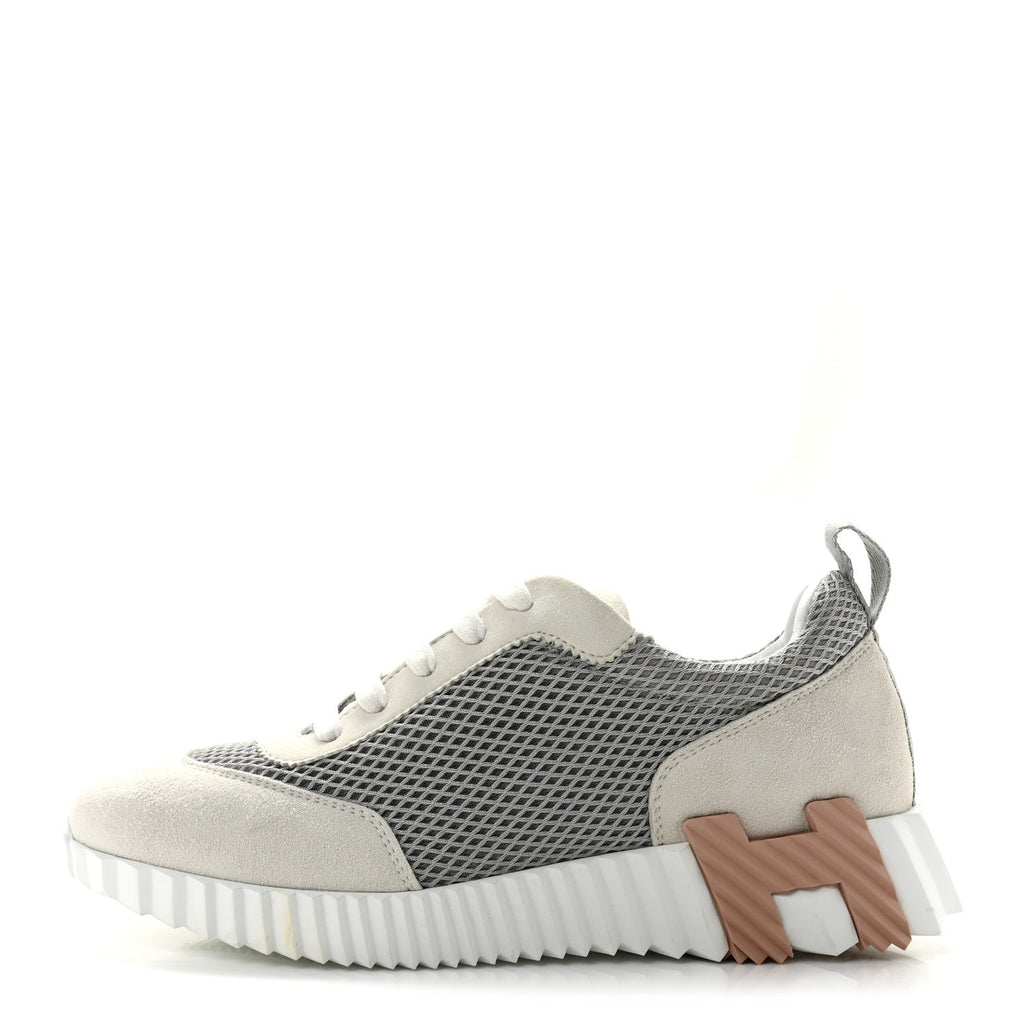 Air Mesh Suede Goatskin Bouncing Sneakers 39 Gris Lulea White