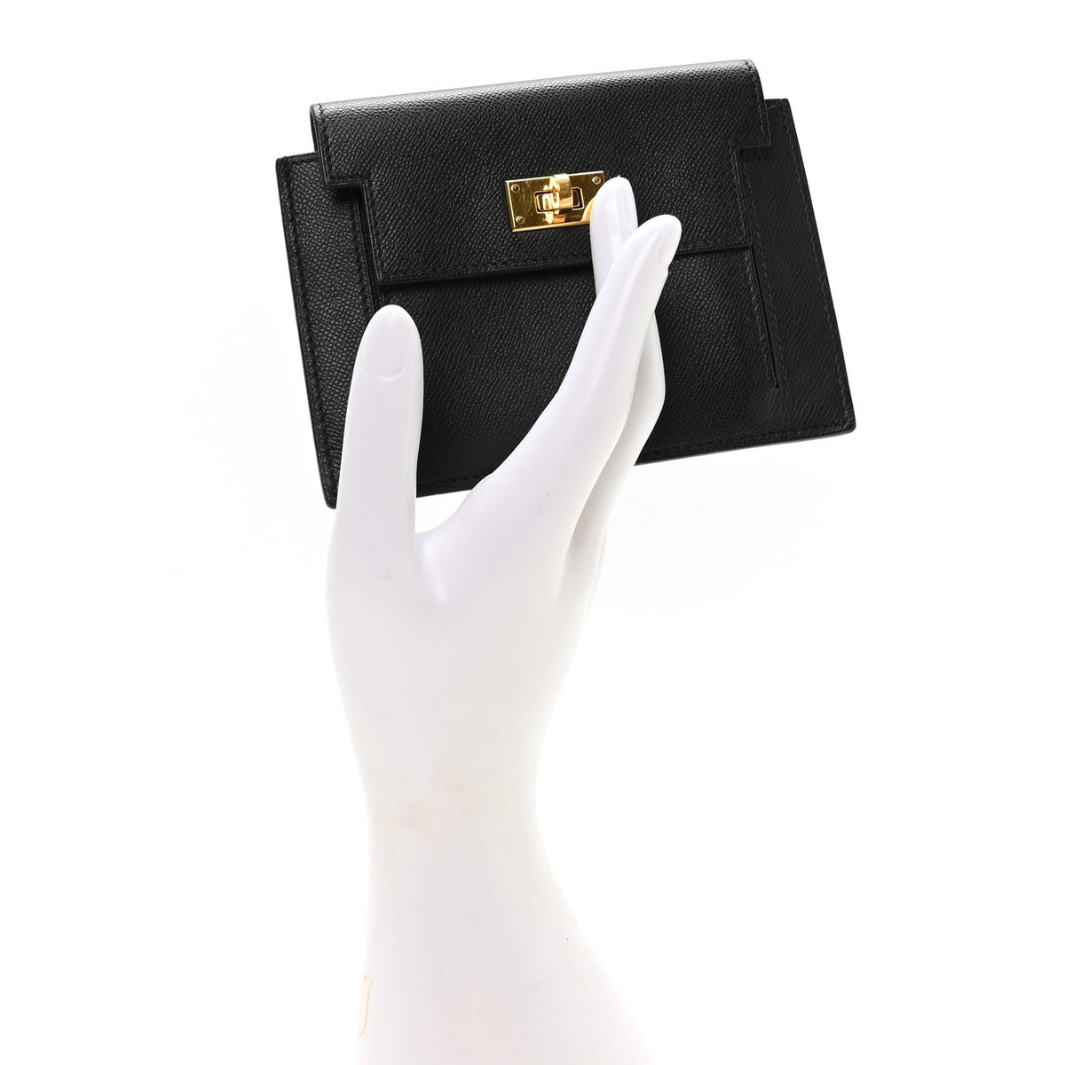 Veau Madame Kelly Pocket Compact Wallet Black
