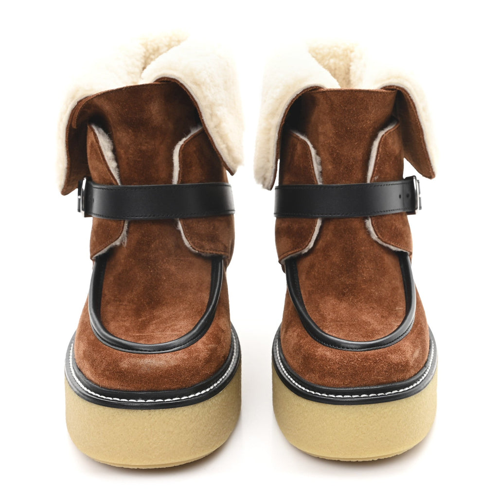 Suede Shearling Womens Hemisphere Ankle Boots 37.5 Brown