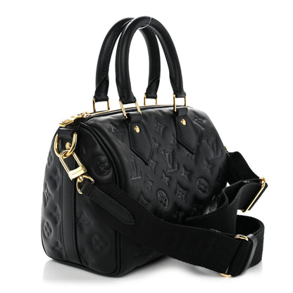 Lambskin Embossed Monogram Speedy 22 Bandouliere Black