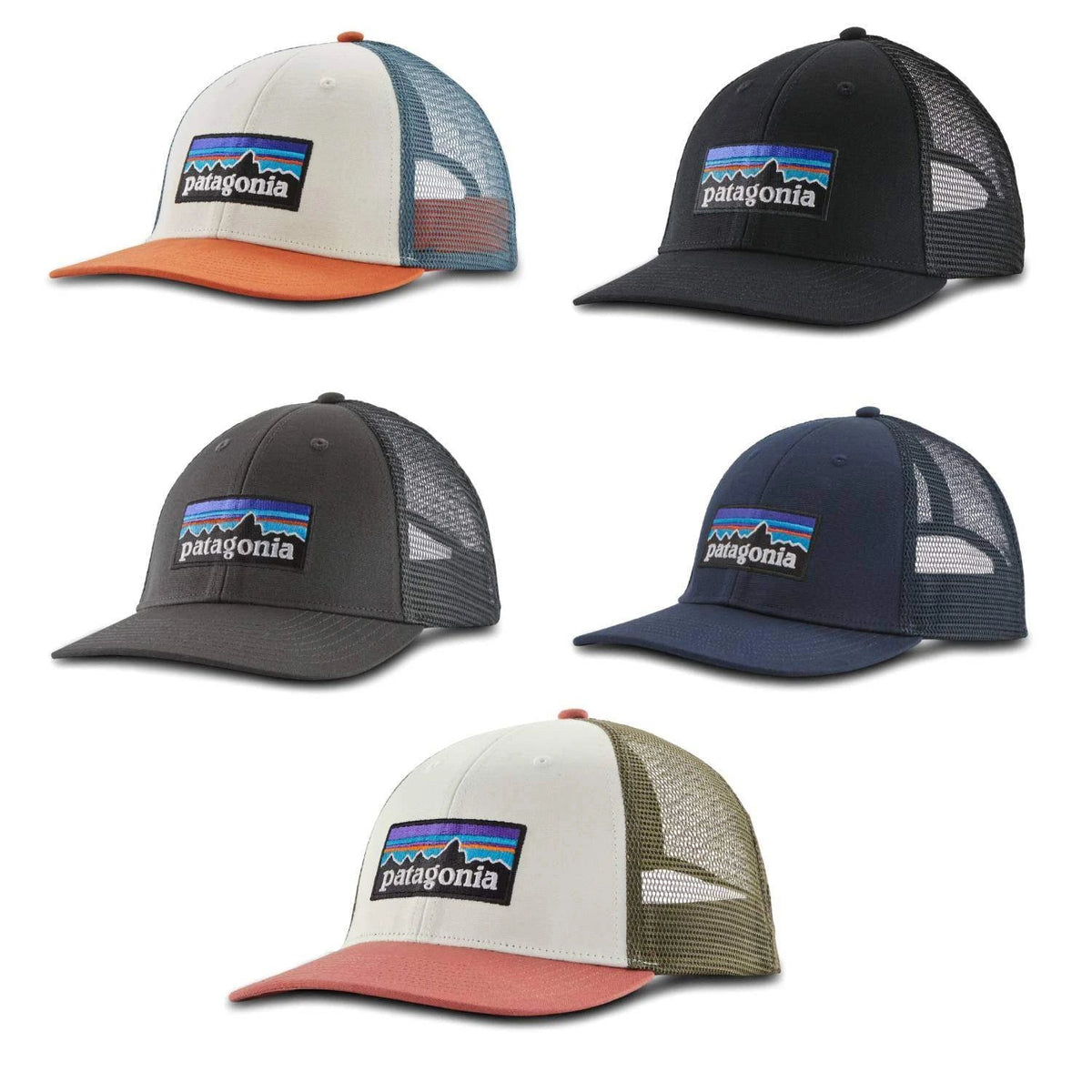 Patagonia P-6 Logo LoPro Trucker Hat – White with Redtail Rust