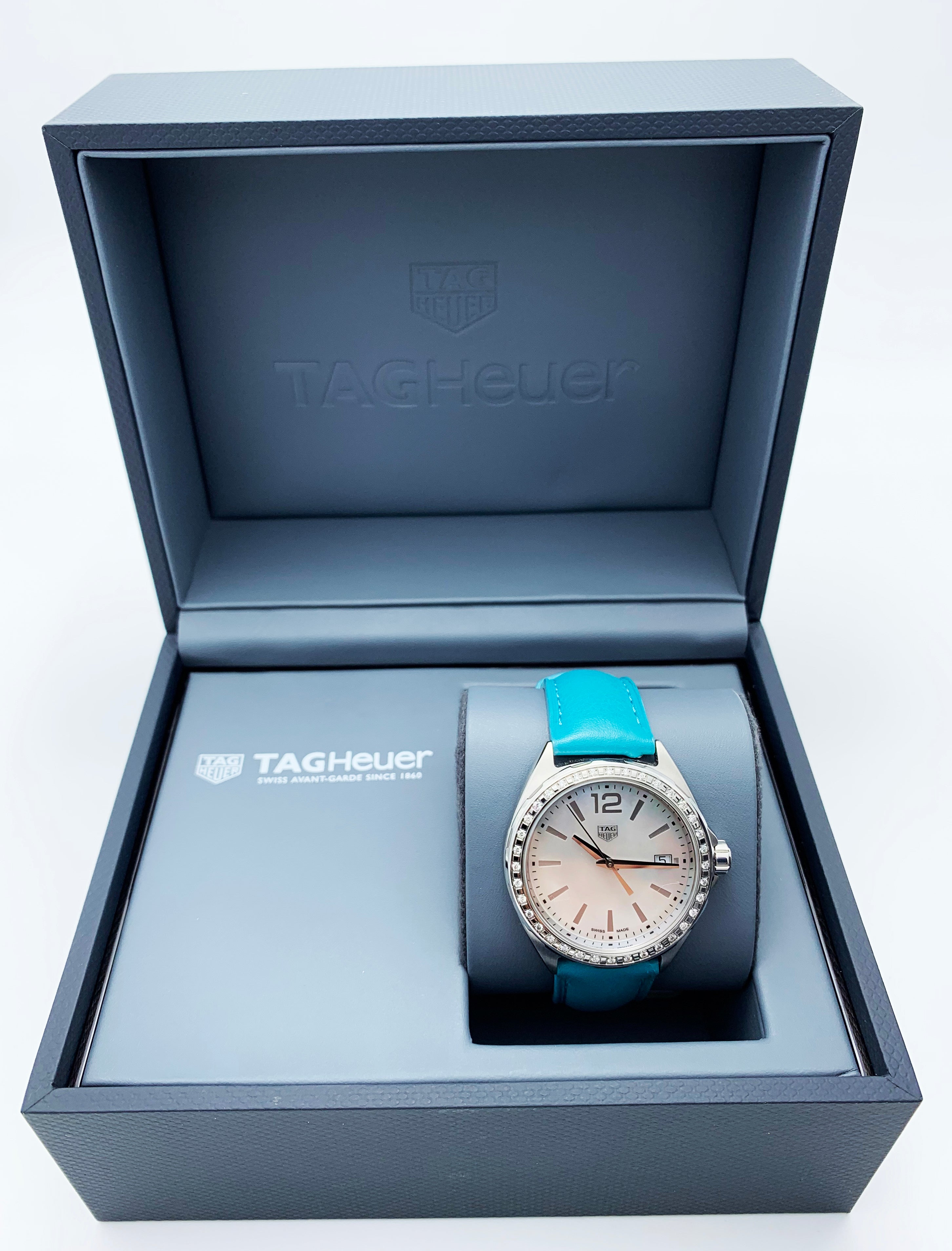 Tag Heuer Formula 1 Quartz Diamonds Mother of Pearl Dial Blue Leather Strap Watch for Women - WBJ131A.FC8256