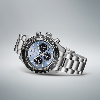 Seiko Prospex Speedtimer 41.4 Solar Chronograph Blue Dial Silver Steel Strap Watch for Men - SSC935