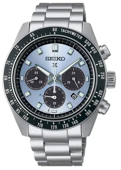 Seiko Prospex Speedtimer 41.4 Solar Chronograph Blue Dial Silver Steel Strap Watch for Men - SSC935