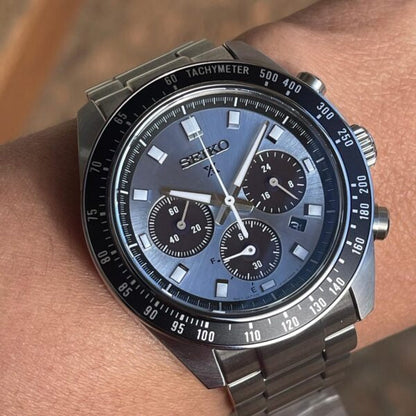Seiko Prospex Speedtimer 41.4 Solar Chronograph Blue Dial Silver Steel Strap Watch for Men - SSC935