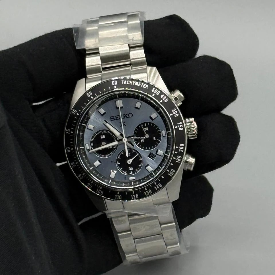 Seiko Prospex Speedtimer 41.4 Solar Chronograph Blue Dial Silver Steel Strap Watch for Men - SSC935