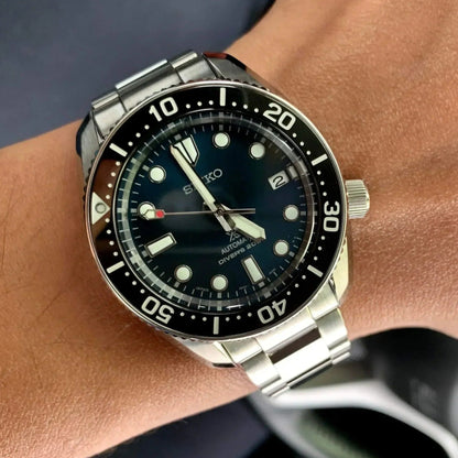 Seiko Prospex Marinemaster Automatic Scuba Divers Blue Dial Silver Steel Strap Watch for Men - SPB187J1