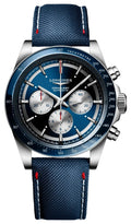 Limited Edition Longines Conquest Marco Odermatt Automatic Chronograph Blue Dial Fabric Strap Interchangeable Blue NATO Strap Mens Watch L3.835.4.91.2