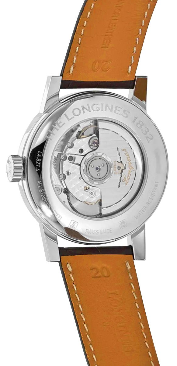 Longines 1832 Annual Calendar Automatic Stainless Steel Beige Dial Brown Leather Strap Date/Month Mens Watch L4.827.4.92.2