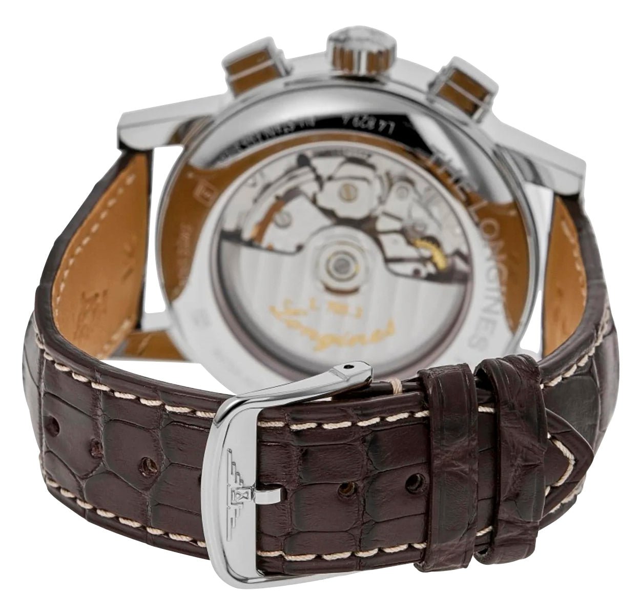 Longines 1832 Automatic Chronograph Stainless Steel Beige Dial Brown Leather Strap Date Mens Watch L4.829.4.92.2